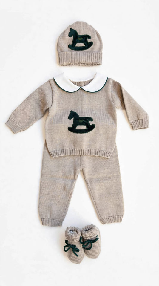 BABY LORD - completo cavalluccio lana 100% corda/verdone - invernale