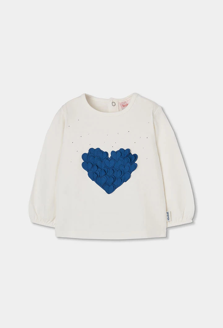 BOBOLI-maglia cuore e petali bianca/blu-invernale