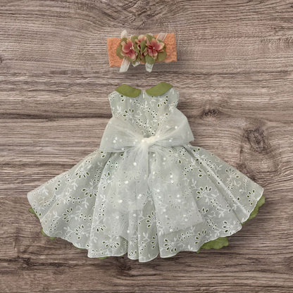 MARLU' - abito + fascia pizzo san gallo e fiori cerimonia abbigliamento est 25 - GIRL