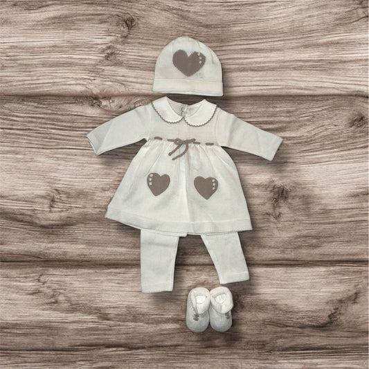BABY LORD - completo 2 pz + cuffietta e scarpine in filo di cotone corredino est 25 - GIRL