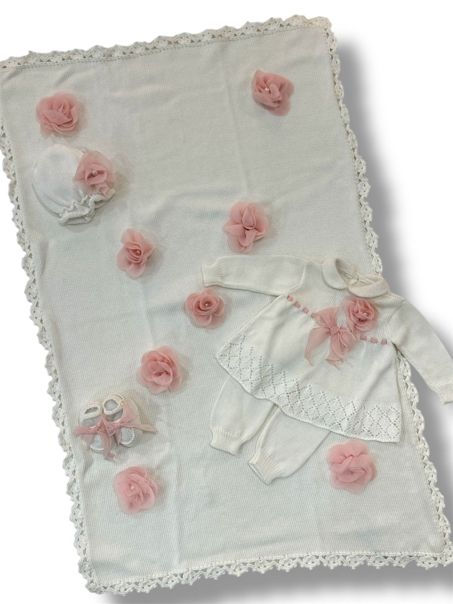 BIMBI CHIC - set coordinato flowers in filo di cotone corredino est - GIRL