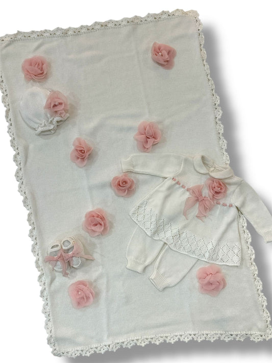 BIMBI CHIC - set coordinato flowers in filo di cotone corredino est - GIRL