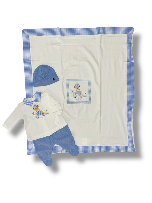LE BEBE' - set coordinato 4 pezzi in cotone corredino - BOY