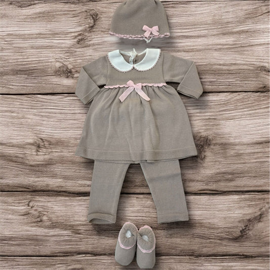 BABY LORD - completo 2 pz + cuffietta e scarpine in filo di cotone corredino est 25 - GIRL