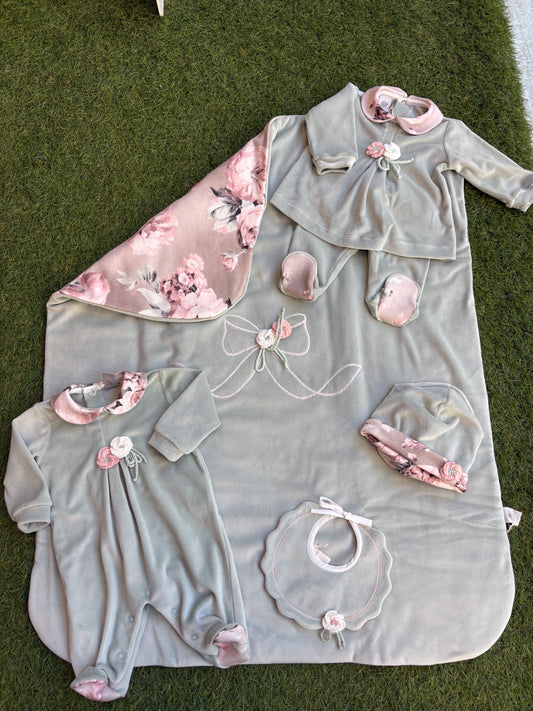 MARLÙ - tutina in ciniglia lichene / rosa / vaniglia (set n 29) invernale