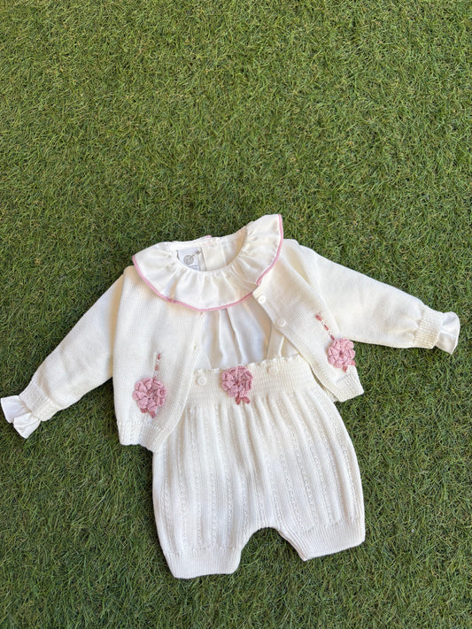 MARLÙ - completo in lana 100% 3 pezzi set n10 vaniglia/marsala