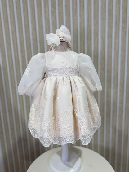 MARLÙ - abito cerimonia bimba + fascia vaniglia/rosa