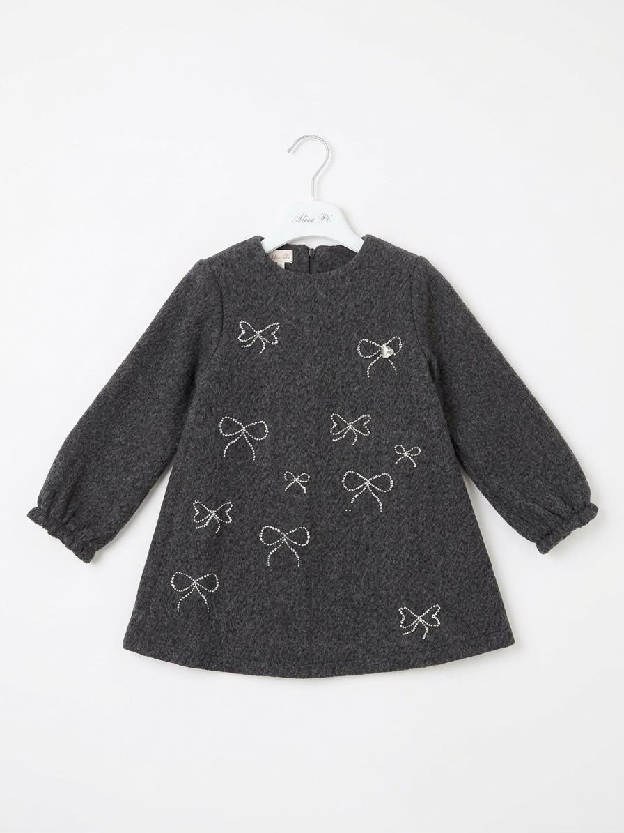 ALICE PI - abito con fiocchi strass grigio fumo - invernale