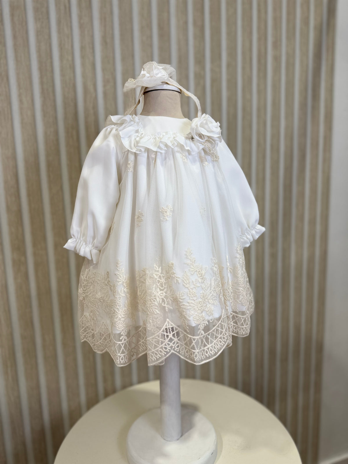 MARLÙ - abito battesimale + fascia vaniglia/beige