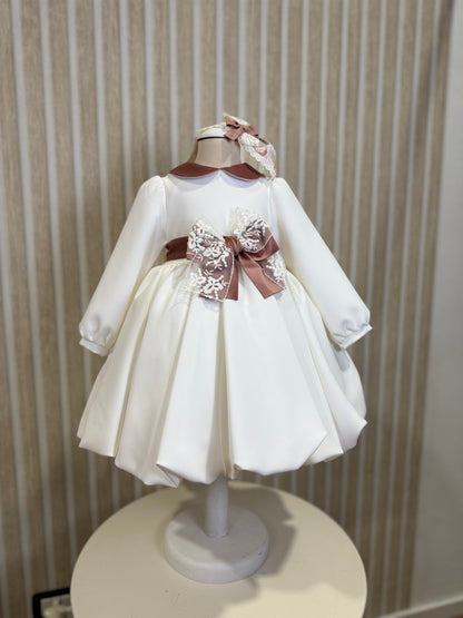 MARLÙ - abito cerimonia bimba + fascia vaniglia/marsala