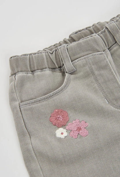 BOBOLI-pantaloni denim fiori grigio-invernale