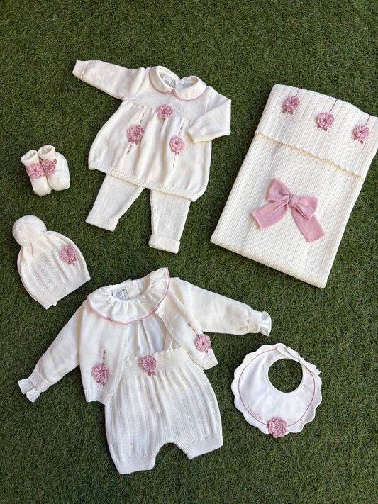 MARLÙ - completino in lana 100% 2 pezzi set n10 vaniglia/marsala