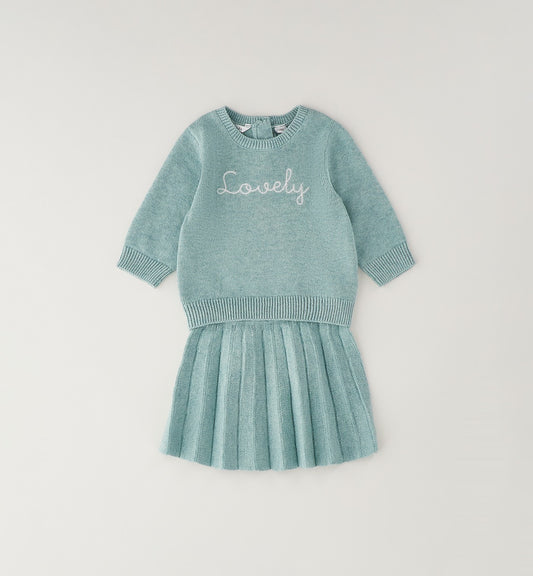 MINIBANDA - completo in maglia gonna verde acqua  - invernale