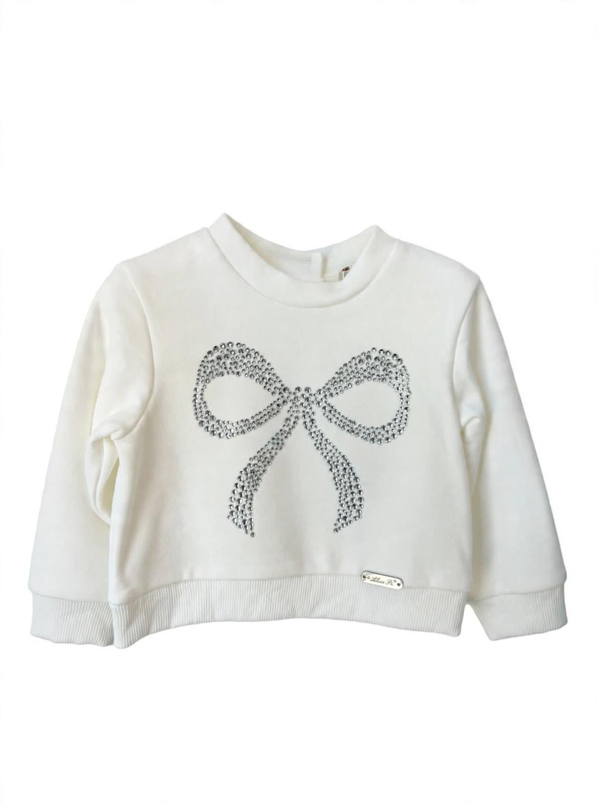 ALICE PI - felpa fiocco strass bianca -invernale