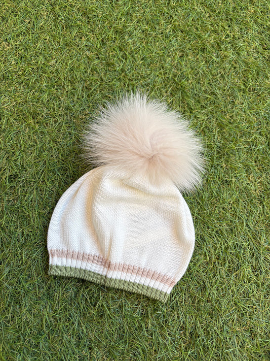 MARLÙ - cappellino pon pon vaniglia/ tortora / muschio ( set n54) invernale