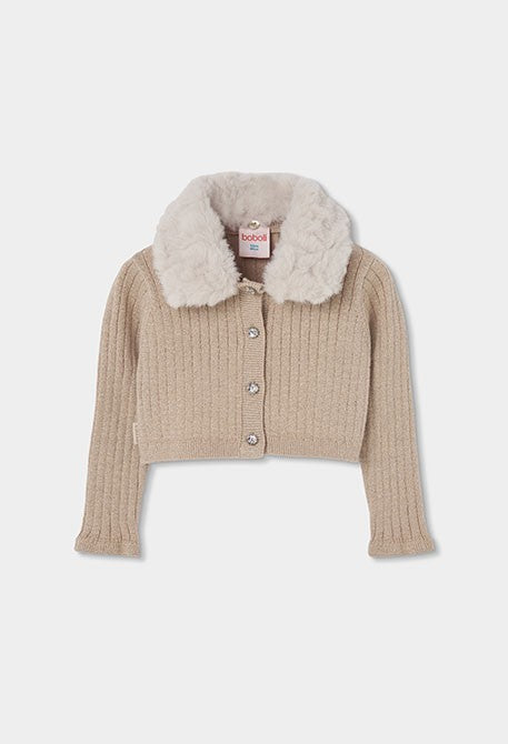 BOBOLI - cardigan lurex con pelliccia oro - invernale