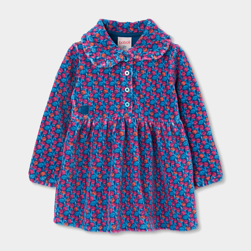 BOBOLI-vestito velluto+calzamaglia blu/fuscia-invernale