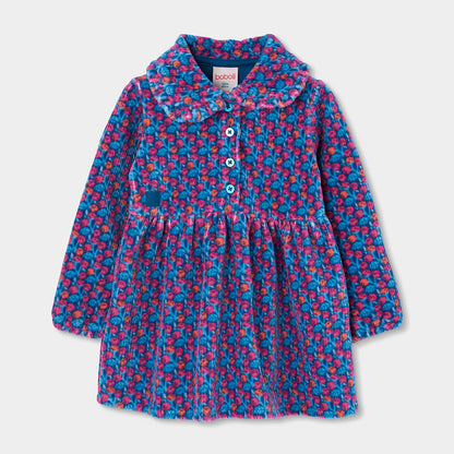 BOBOLI-vestito velluto+calzamaglia blu/fuscia-invernale