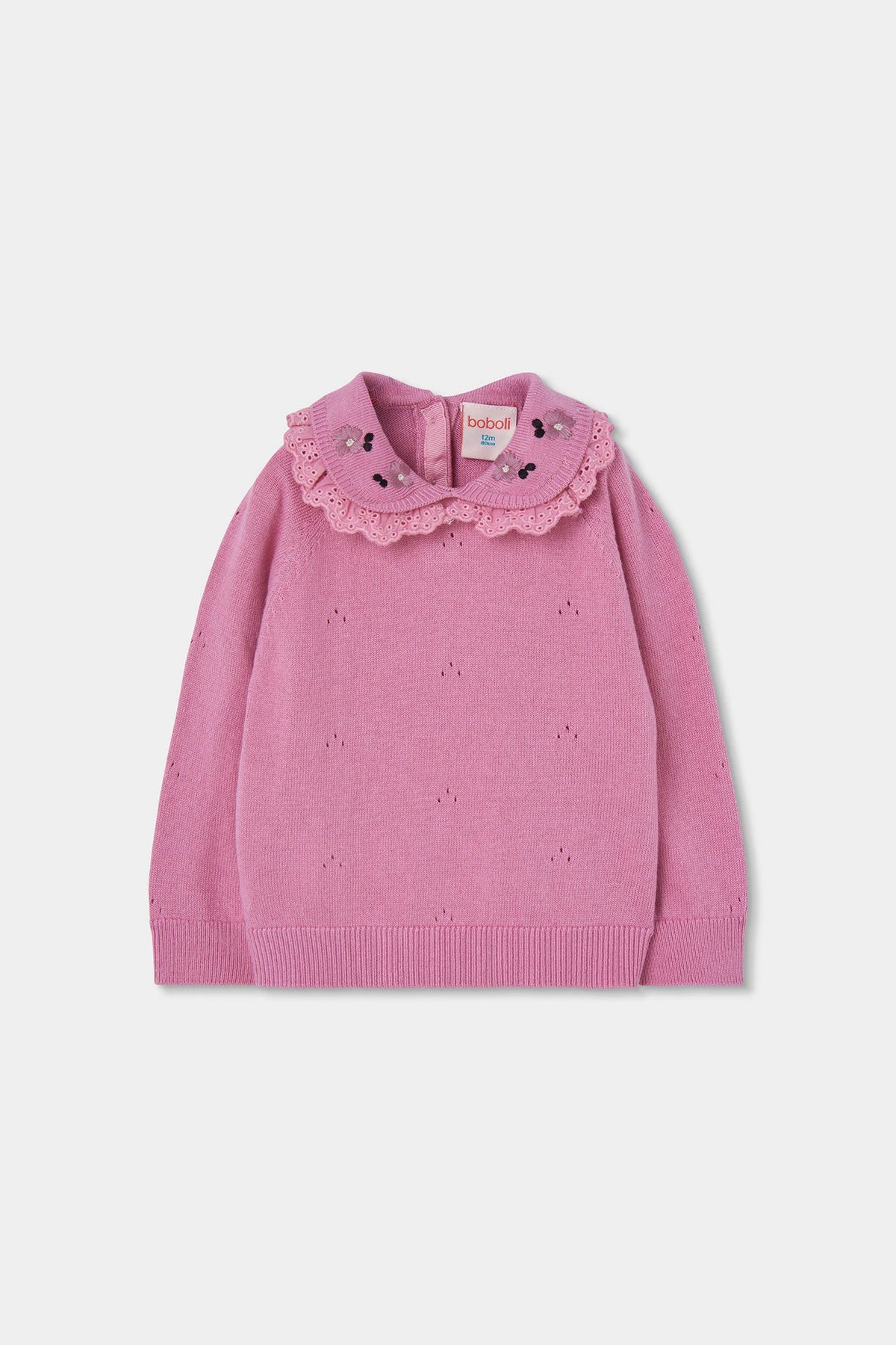 BOBOLI-maglione colletto fiori malva-invernale