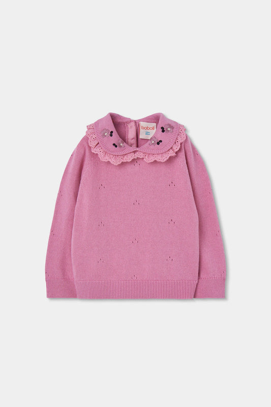 BOBOLI-maglione colletto fiori malva-invernale