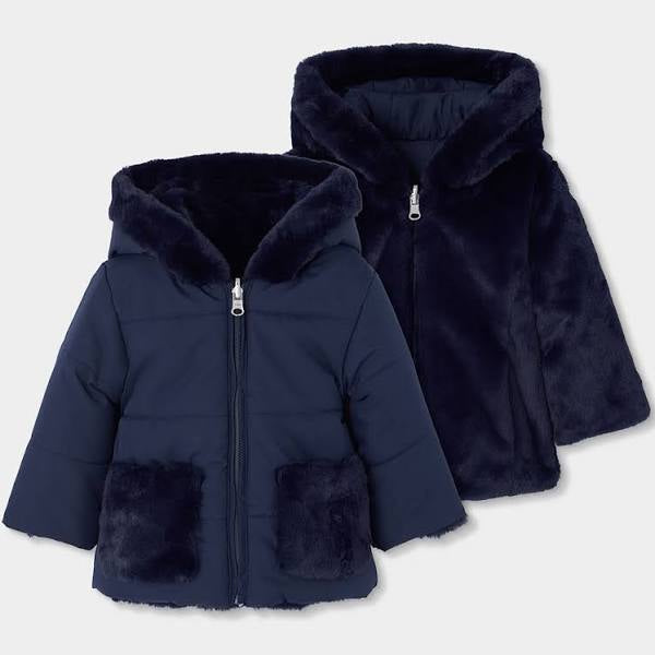 BOBOLI-giubotto reversibile pelliccia blu-invernale