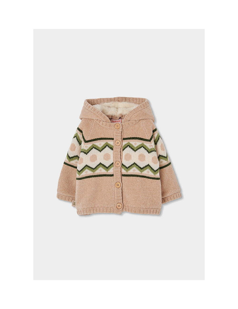 BOBOLI - giaccone in ciniglia imbottito verde/beige- invernale