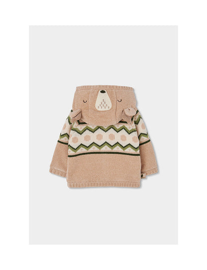 BOBOLI - giaccone in ciniglia imbottito verde/beige- invernale