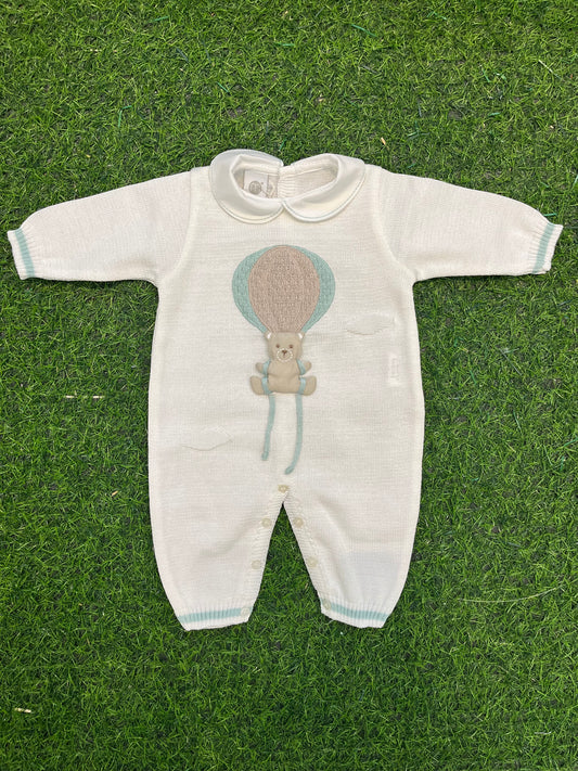 MARLU’ - tutina filo di cotone mongolfiera vaniglia/verde corredino p/e - BOY