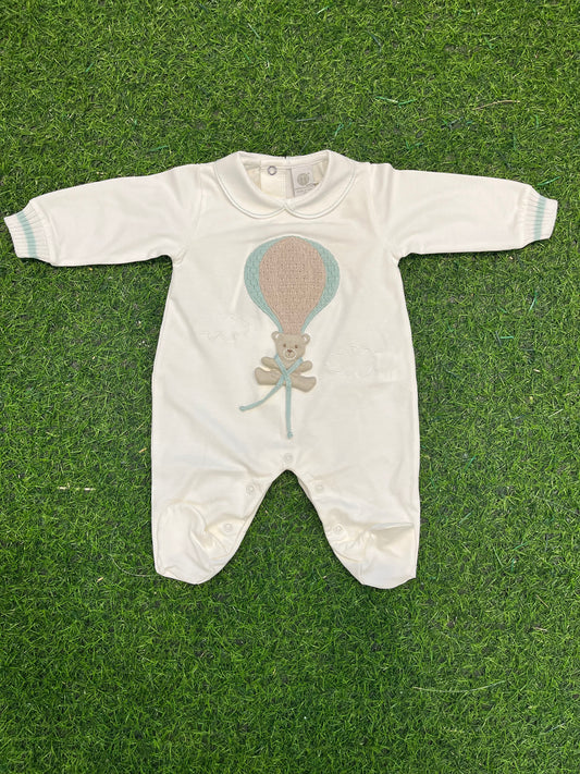 MARLU’ - tutina in jersey di cotone mongolfiera vaniglia/verde corredino p/e - BOY