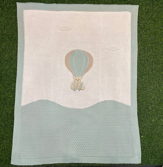 MARLU’ - coperta in filo di cotone mongolfiera vaniglia/verde corredino p/e - BOY