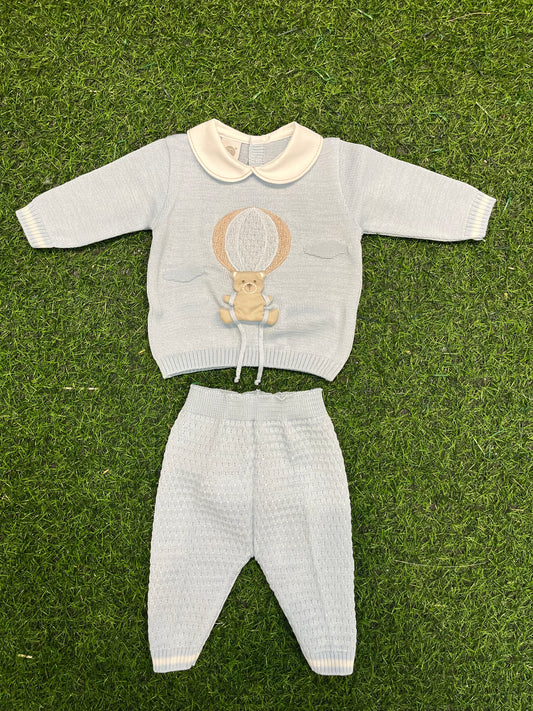 MARLU’ - completo 2pz in filo di cotone mongolfiera cielo/vaniglia corredino p/e - BOY