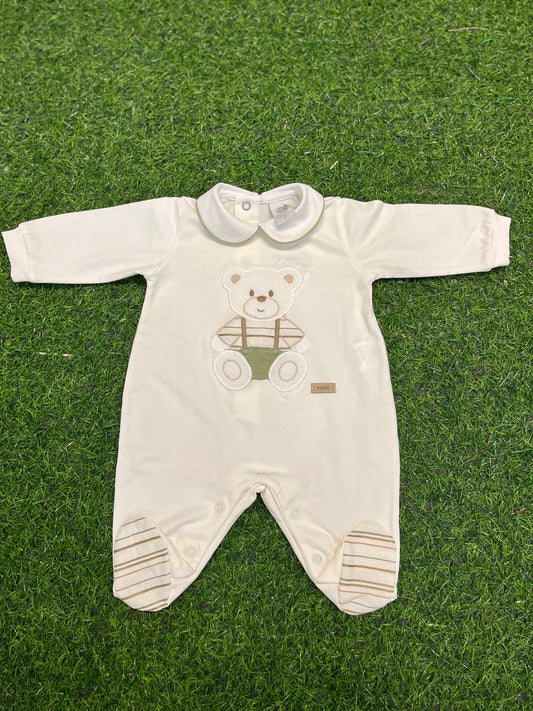 MARLU’ - tutina in Jersey di cotone vaniglia/verde corredino p/e