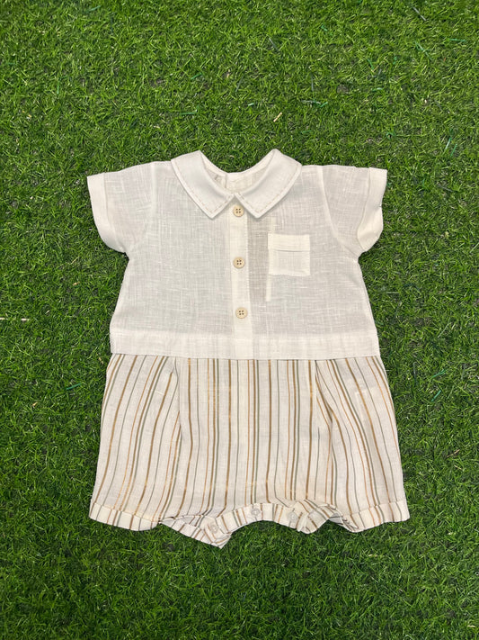 MARLU’ - pagliaccetto in lino vaniglia/verde corredino p/e