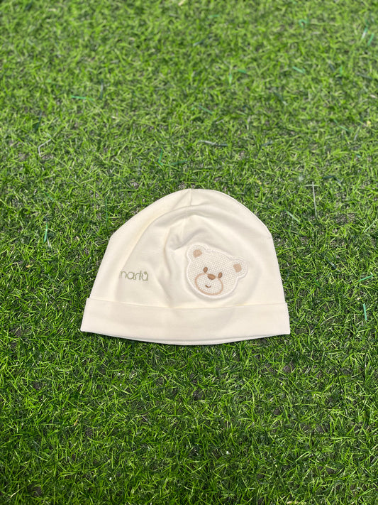 MARLU’ - cappellino in Jersey di cotone vaniglia/verde corredino p/e