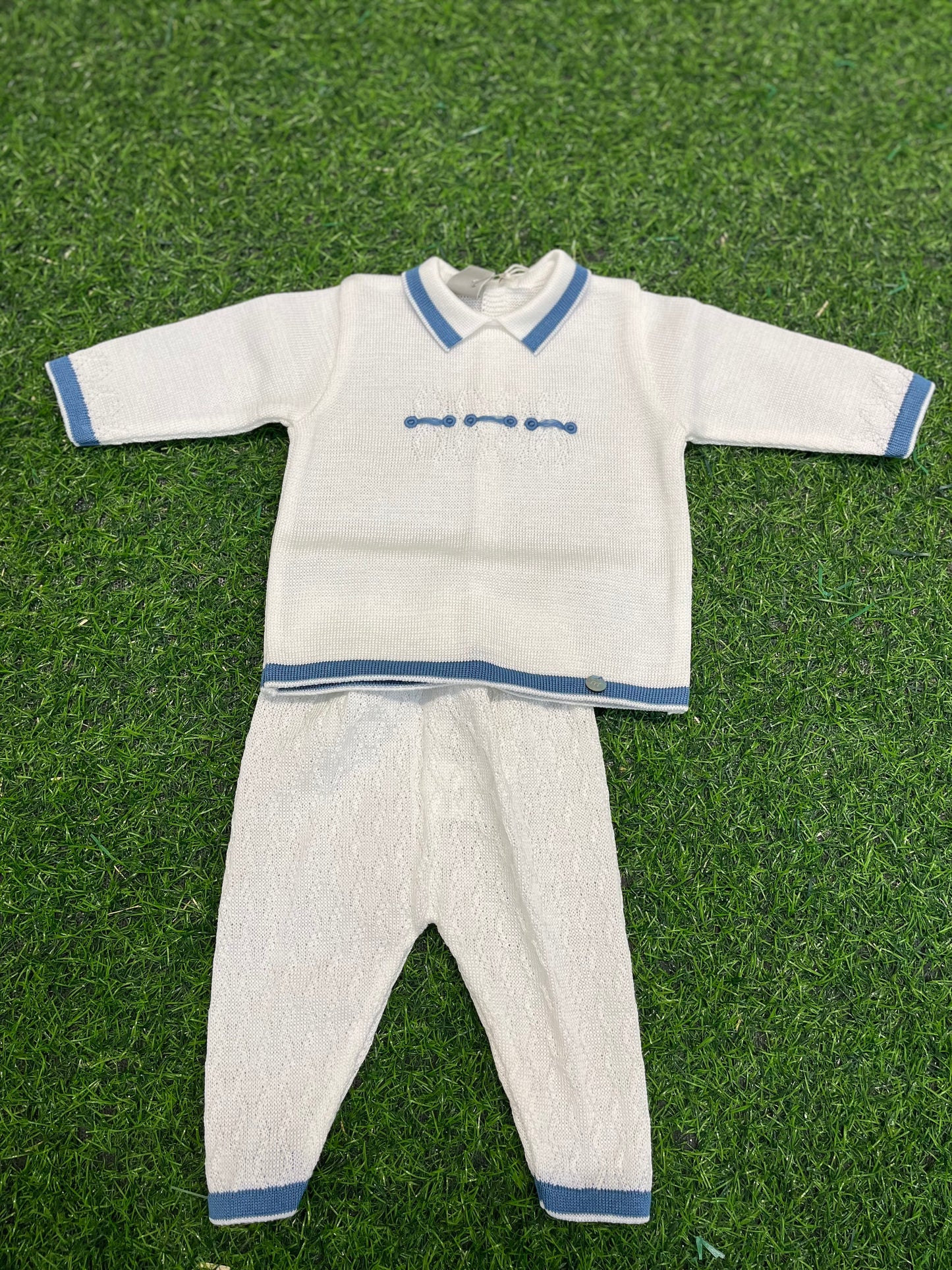 MARLU’ - completo 2pz in filo di cotone vaniglia/oceano corredino p/e