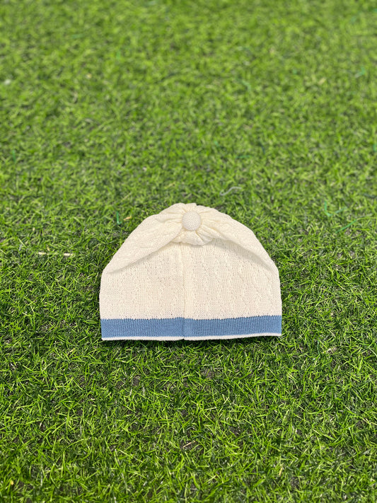 MARLU’ - cappellino in filo di cotone vaniglia/oceano corredino p/e