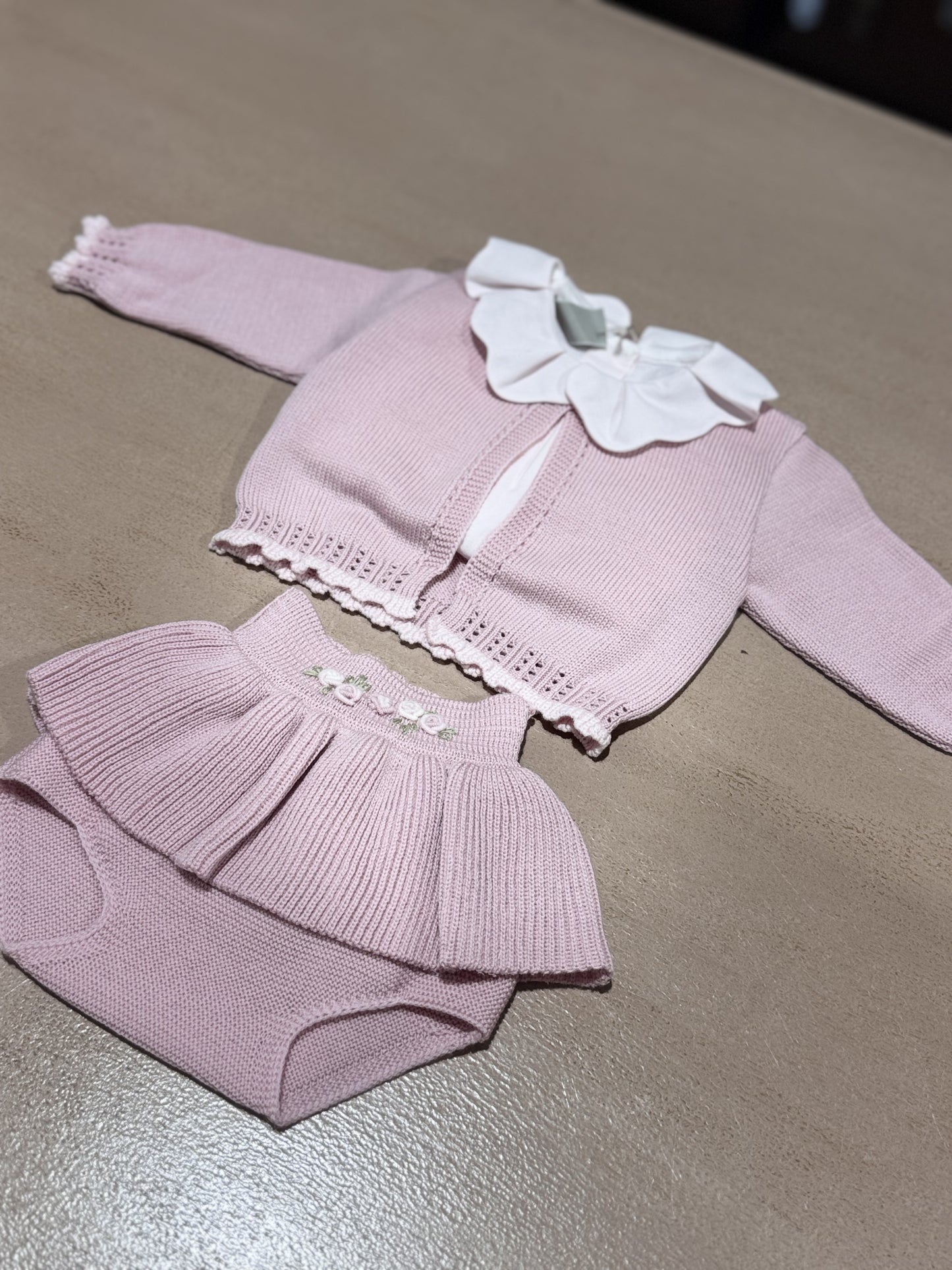 MARLU' - completo 3 pezzi 100% lana marsala/rosa (set n.27) - invernale