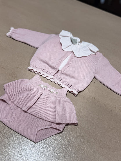 MARLU' - completo 3 pezzi 100% lana marsala/rosa (set n.27) - invernale