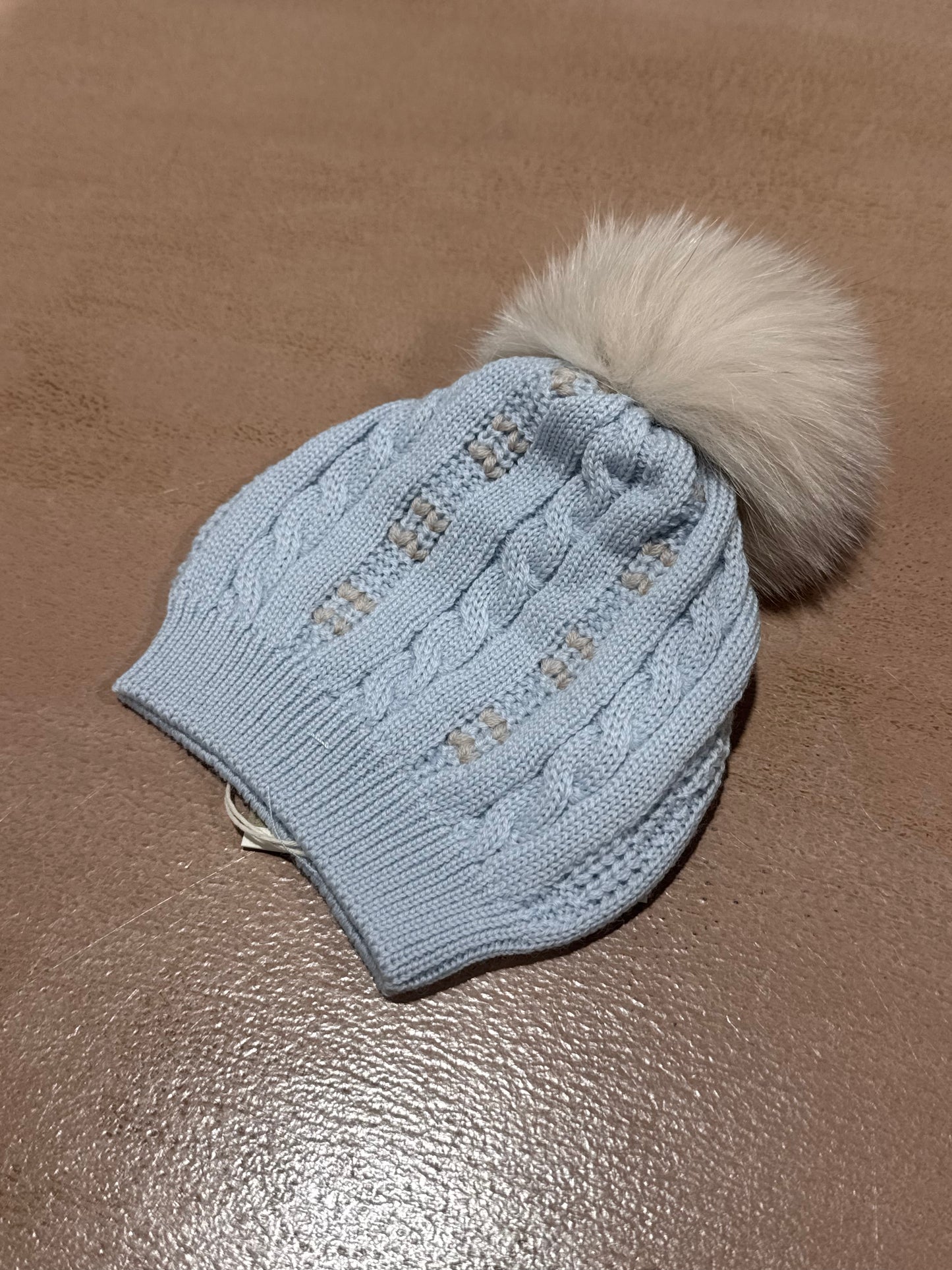 MARLU' - cappellino pon pon 100% lana cielo/sabbia (set n. 52) - invernale