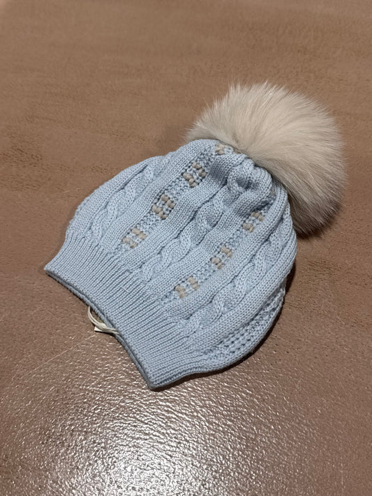MARLU' - cappellino pon pon 100% lana cielo/sabbia (set n. 52) - invernale