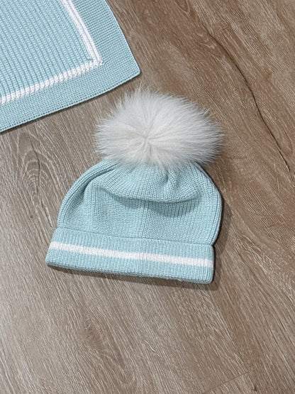 MARLU' - cappellino pon pon 100% lana lichene/mandorla (set n.65) - invernale