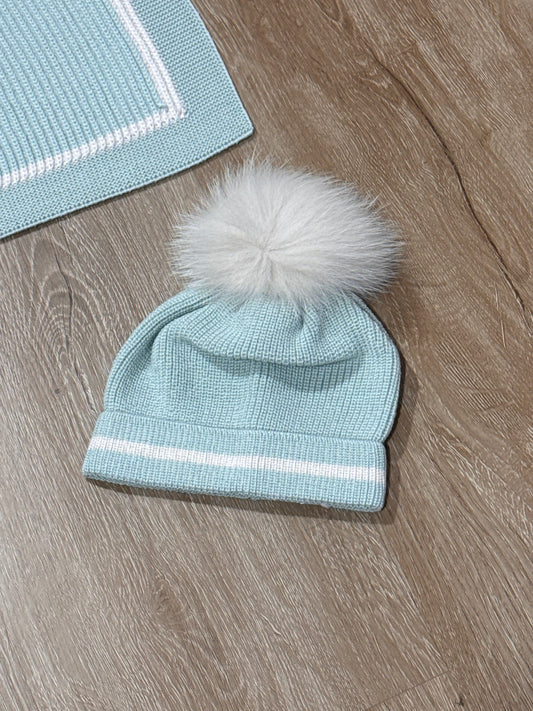 MARLU' - cappellino pon pon 100% lana lichene/mandorla (set n.65) - invernale