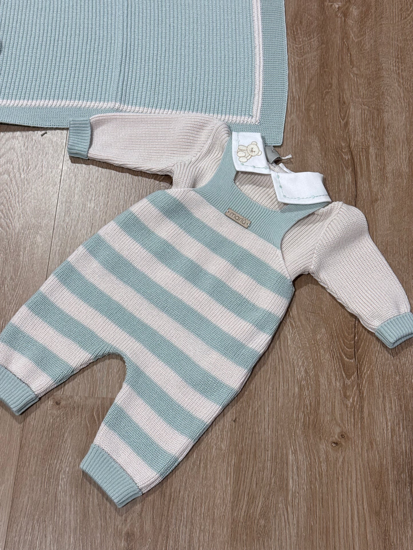 MARLU' - completino 2 pezzi salopette 100% lana lichene/mandorla (set n.65) - invernale