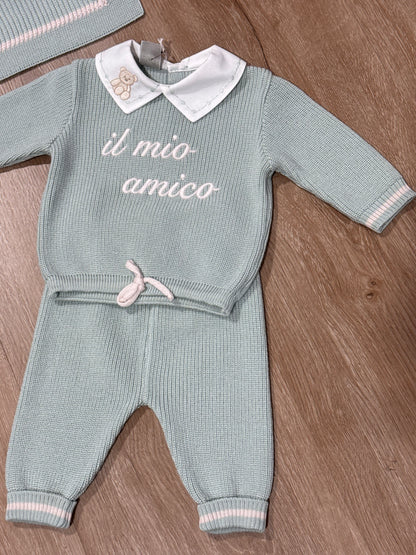 MARLU' - completino 2 pezzi lana 100% lichene/mandorla (set n.65) - invernale