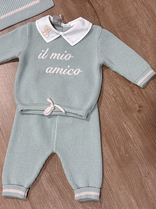 MARLU' - completino 2 pezzi lana 100% lichene/mandorla (set n.65) - invernale