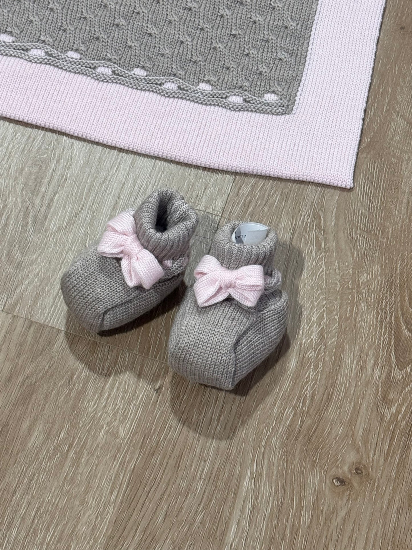 MARLU' - scarpina lana 100% tortora/rosa (set n.22) - invernale