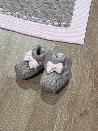 MARLU' - scarpina lana 100% tortora/rosa (set n.22) - invernale