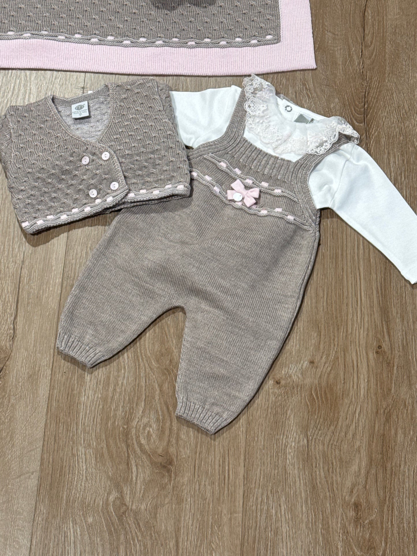MARLU' - COMPLETINO 3 PEZZI 100% LANA tortore/rosa (set n.22) - invernale