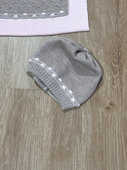 MARLU' - cappellino 100%lana tortora/rosa (set n.22) - invernale