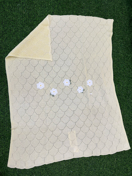 MARLU’ - coperta in filo di cotone bianco/giallo corredino p/e